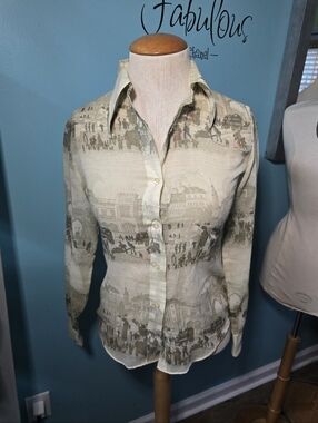 Funky 1970's Victorian Theme Scenic Print Button-Up Shirt
